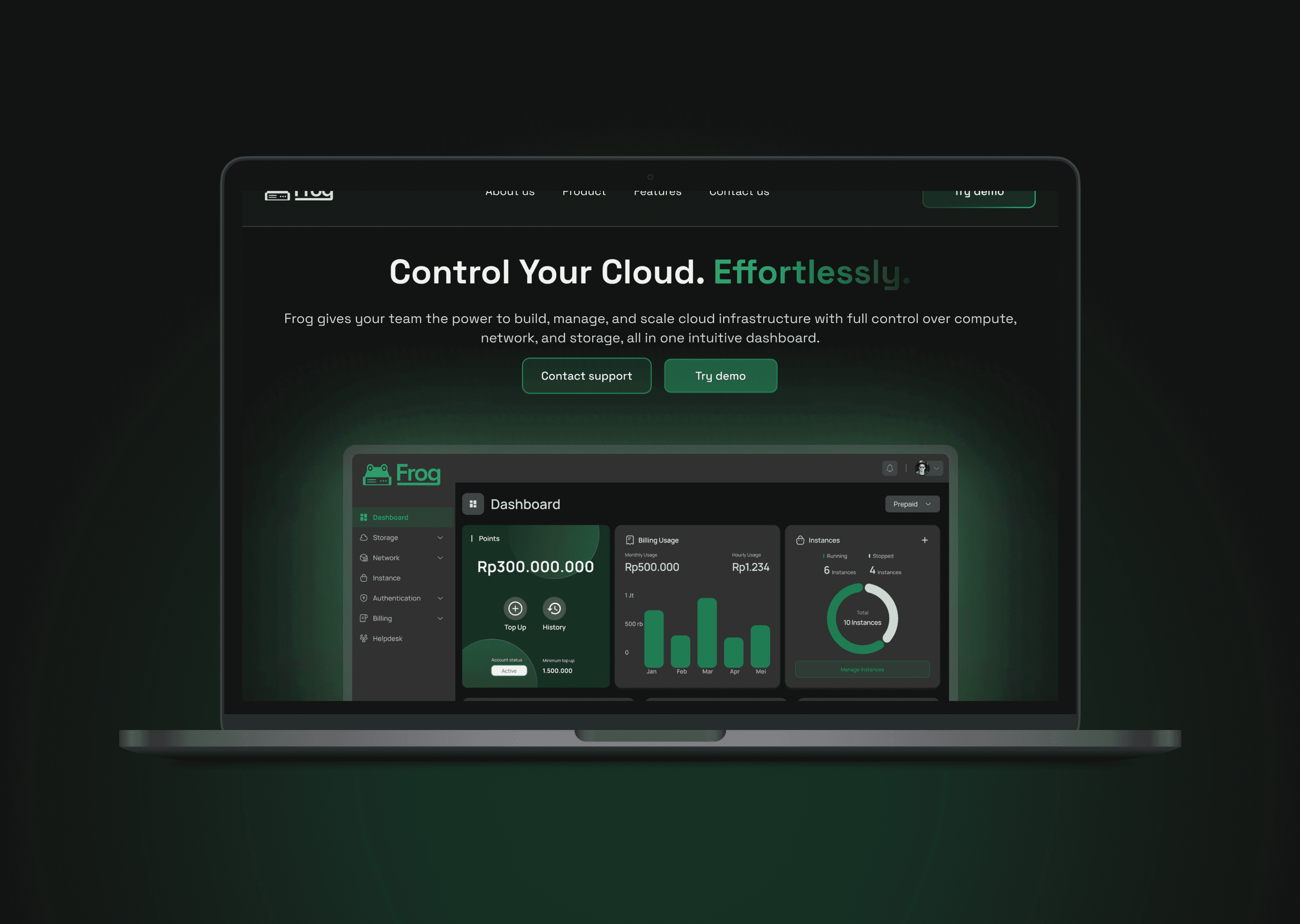 Frog – Cloud Infrastructure Management Platform Landing Page