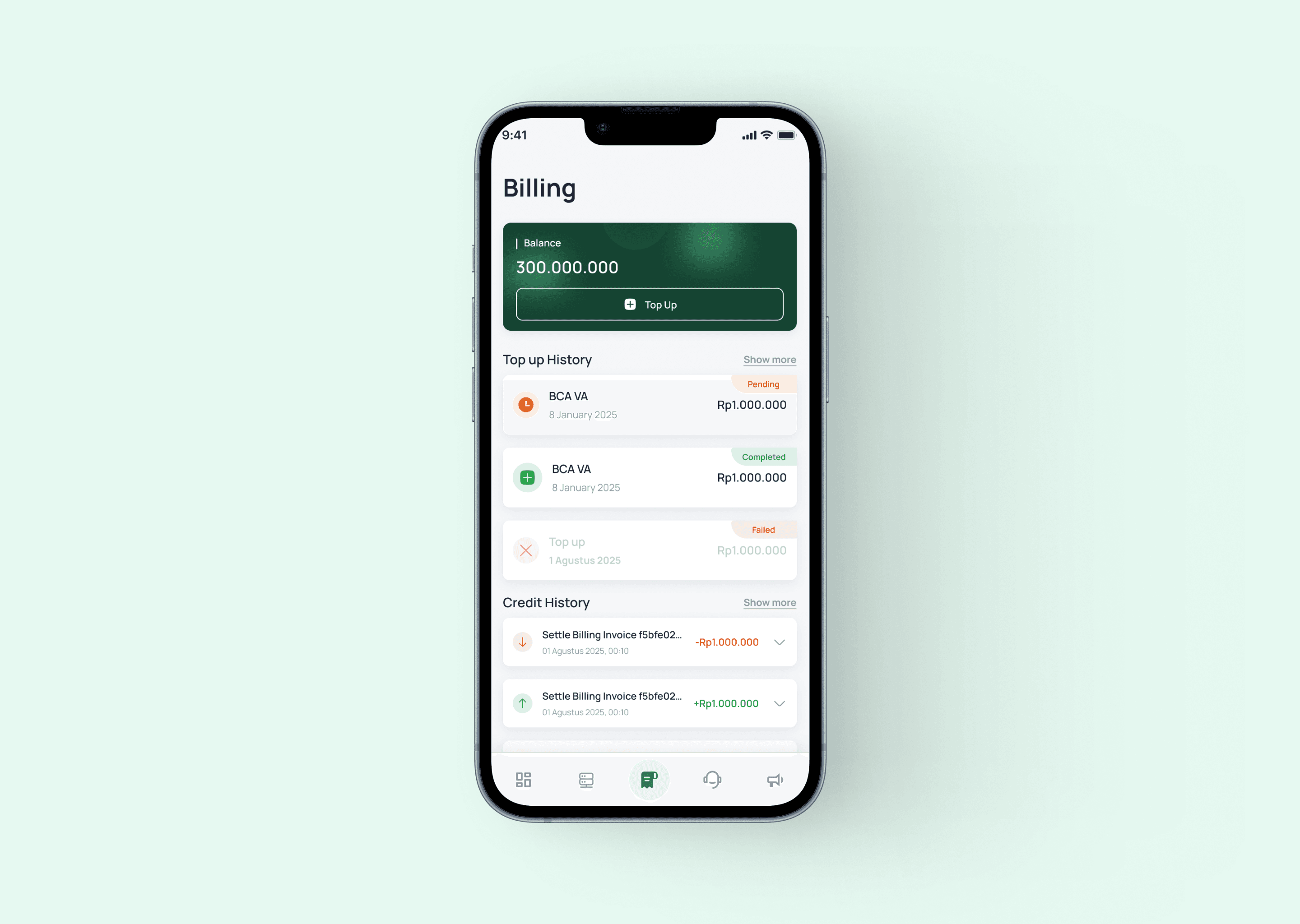 Frog Mobile Billing Page